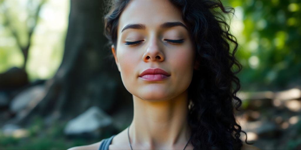 A person meditating in nature, showing focus and calm.